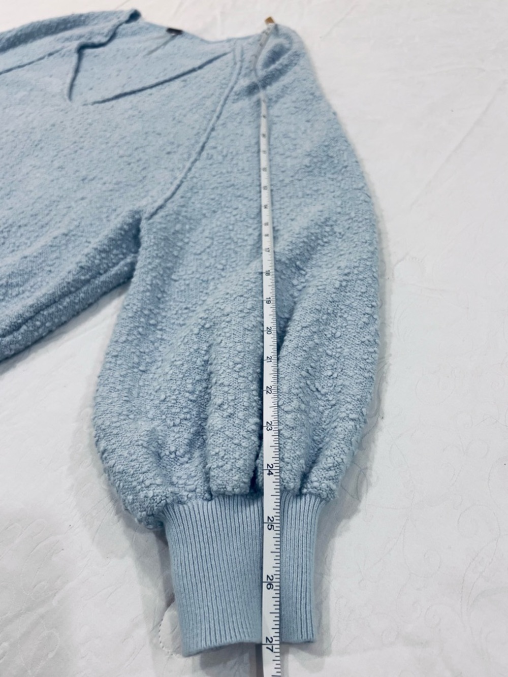 Free People Boho Sky Blue Off the Shoulder Knit Slouchy Cropped Sweater - Picture 8 of 10